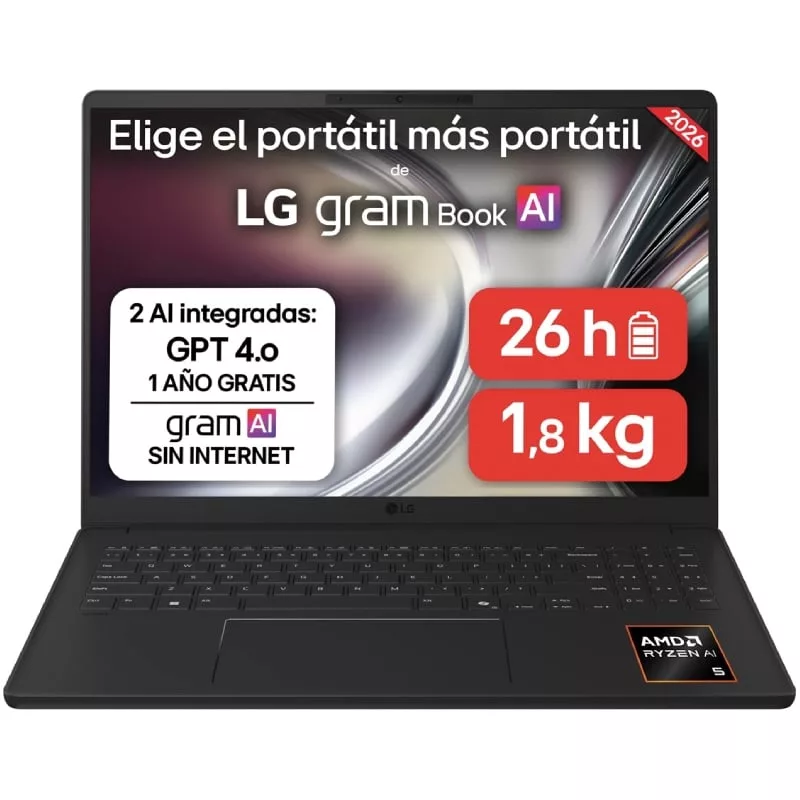 Portátil LG Gram 16UD55U-G.AX85BN Ryzen AI 7 445/ 32GB/ 512GB SSD/ 16’/ Sin Sistema Operativo