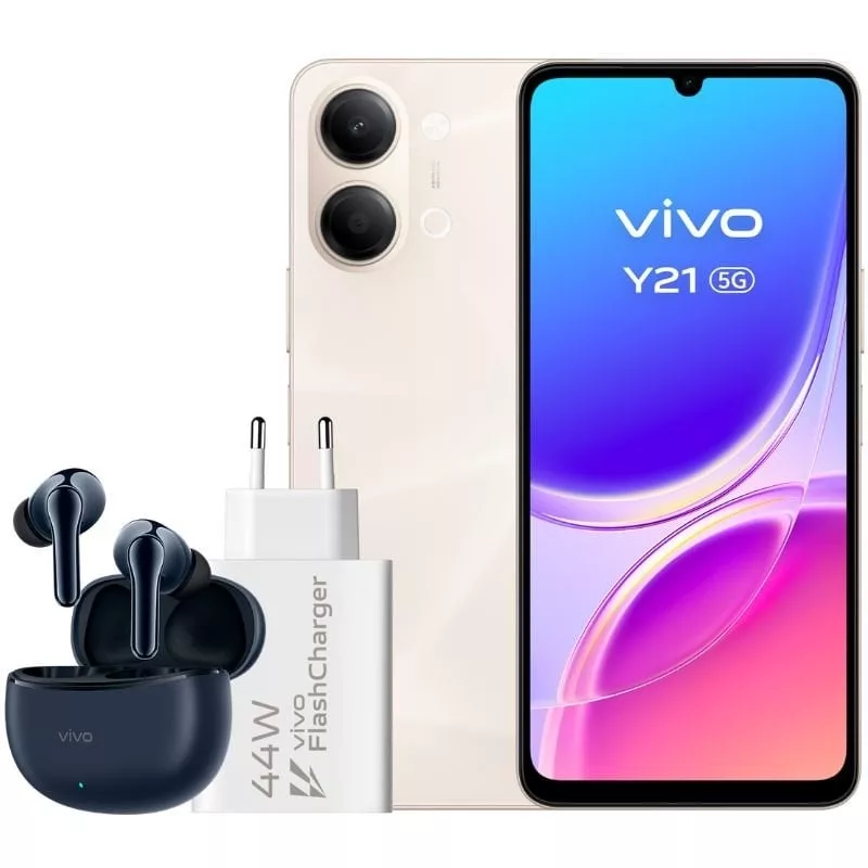 Smartphone Vivo Y21 4GB/ 256GB/ 6.74’/ 5G/ Oro/ Incluye Cargador + Auriculares